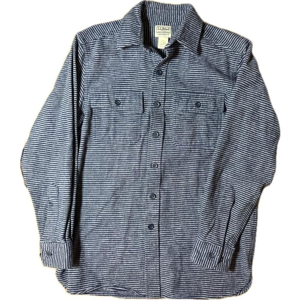 L.L.Bean Blue Grey Striped Chamois button-up shirt